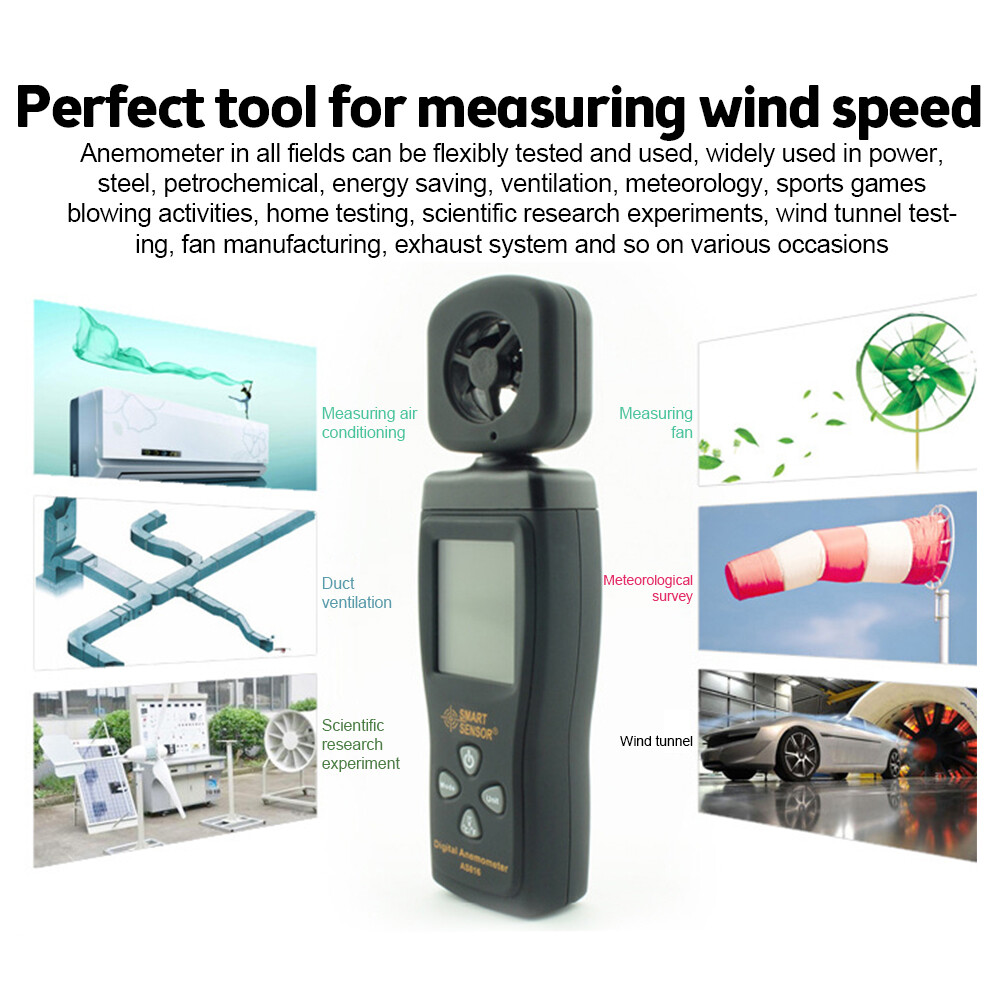 AS816 Anemograph Air Flow Meter Anemometer Handheld Digital Wind Speed Tester