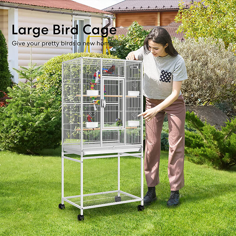 54 Inch Wrought Iron Large Bird Flight Cage with Rolling Stand for Parrot Conure
