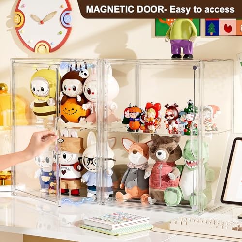 Acrylic Clear Display Case, Stackable Plastic Storage Bins with Shelf, XXL-2PCS