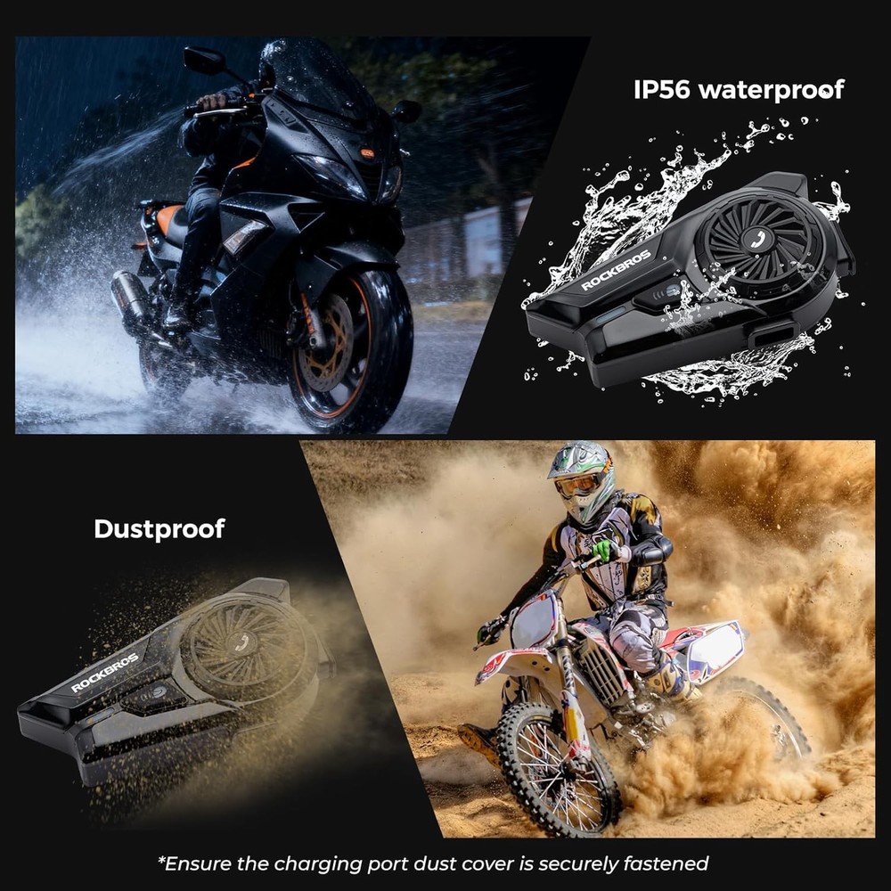 ROCKBROS Motorcycle Bluetooth Headset R1 Helmet Intercom Headset Waterproof 1 PC