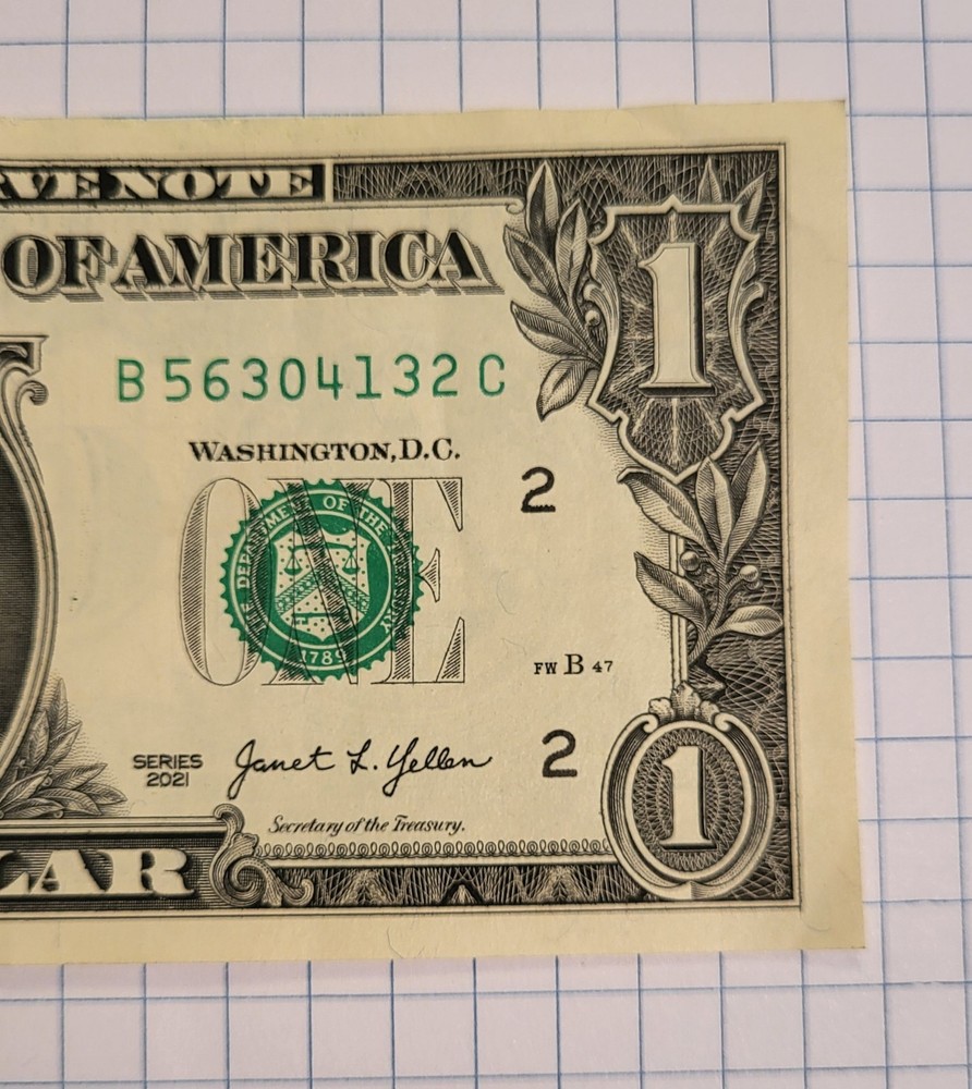 $1 ONE US DOLLAR BILL NOTE MISCUT MISALIGNED OFF CENTER ERROR FANCY SERIAL #