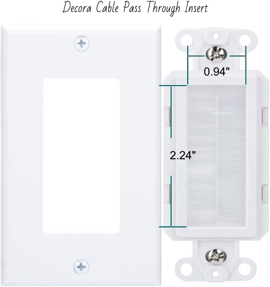 Brush Wall Plate Deco Bristle Insert with Mounting Bracket for Cables 30-Pack