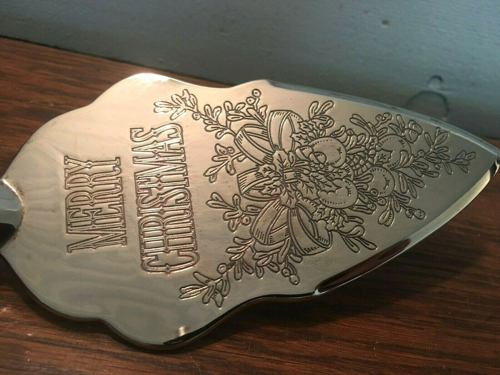 Vintage Silver Plated Cake Pie Server Spatula Engraved Merry Christmas Utensil