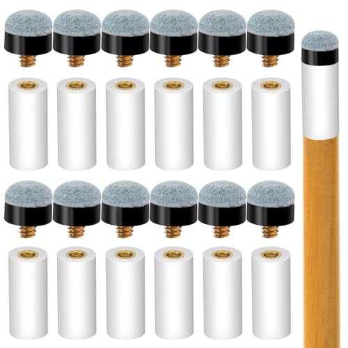 12 Sets Billiard Cues Tips Replacement with White Pool Cue Stick Ferrules,