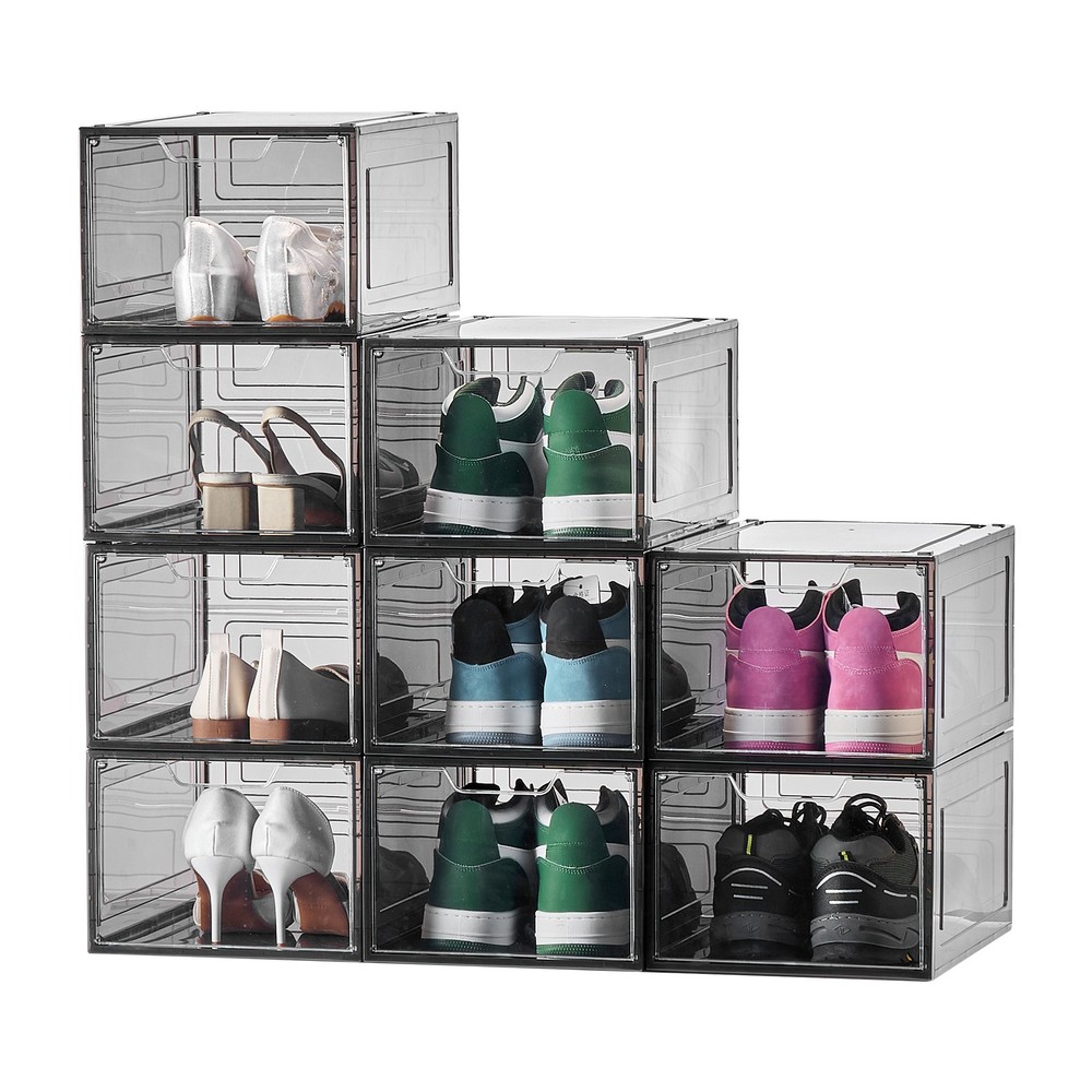 Shoe Storage Boxes 9 Pack Stackable Shoe Boxes US Size 13 Transparent Black