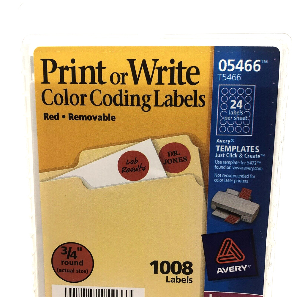RED Dot Avery 05466 Round Color Coding Label 3/4" Round Removable