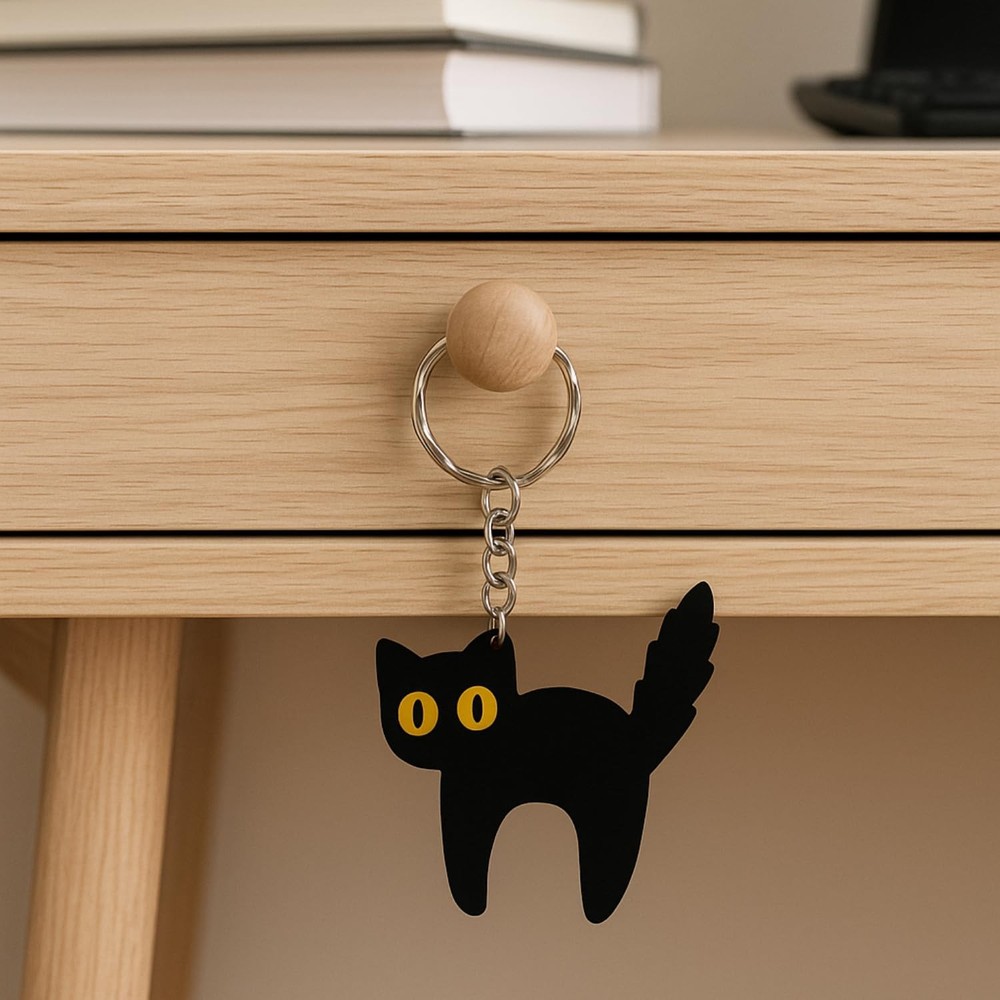 TRANGLE Black Cat Keychain (2 Pcs) – Acrylic Cute Key Ring, Small,