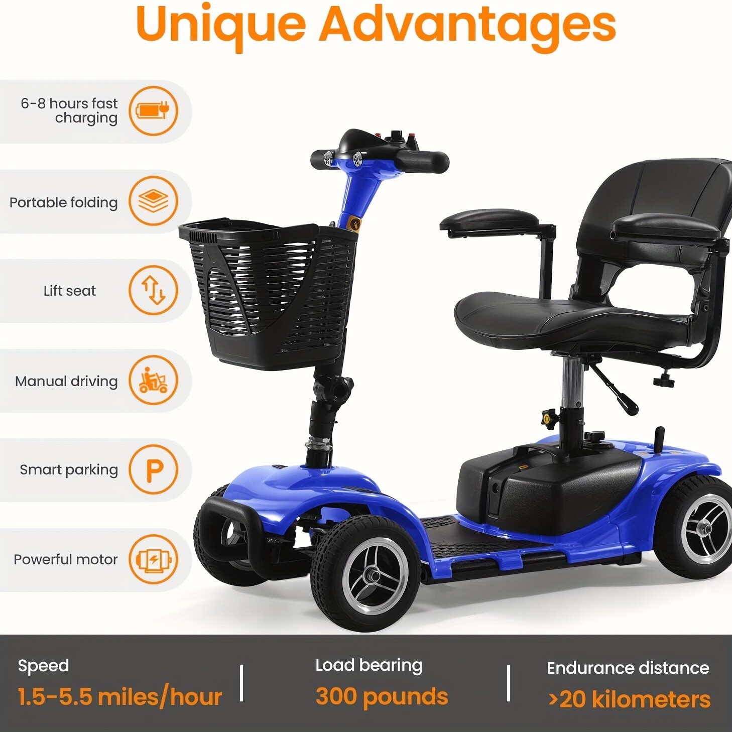 Used 4 Wheels Mobility Scooter Heavy Duty Electric Wheelchair for All Terrain