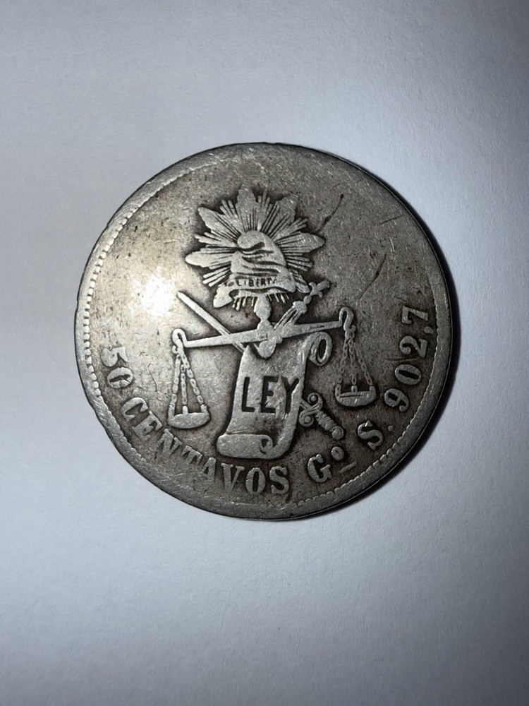 1871 Mexico 50 Centavos Silver Coin