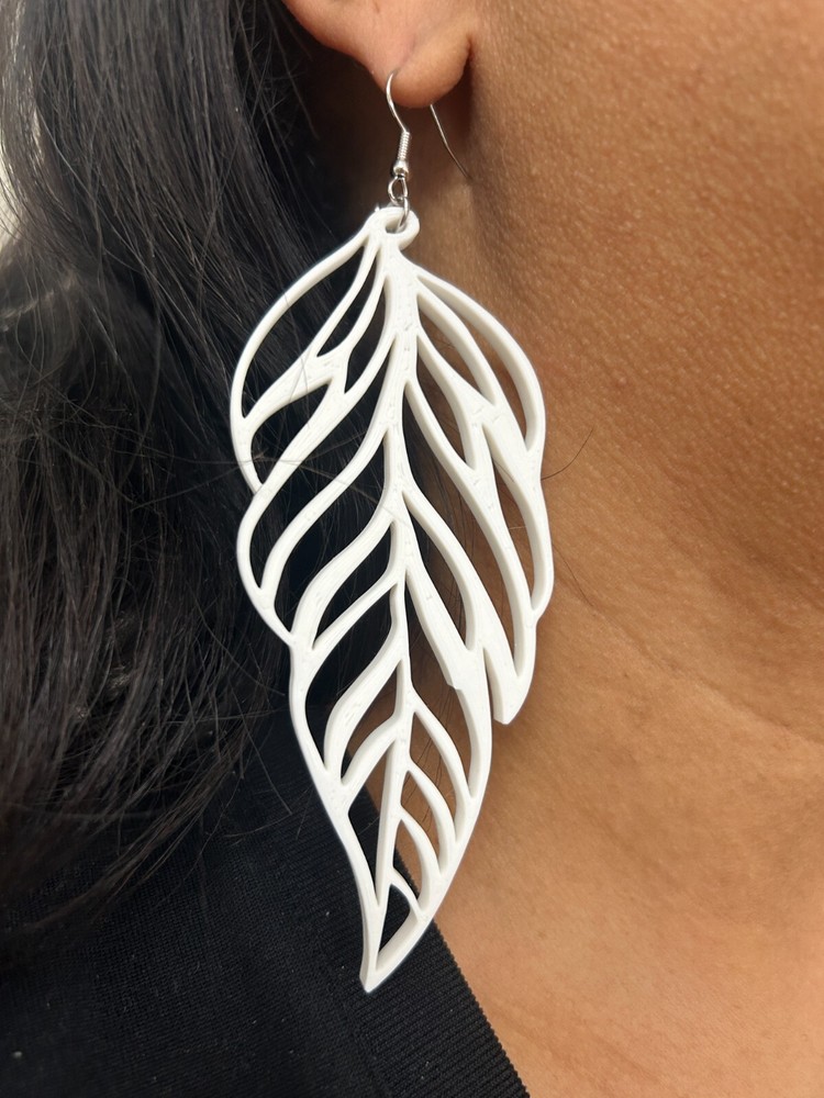 Leaf Motif Dangle Earrings - 3D Printed - Bold