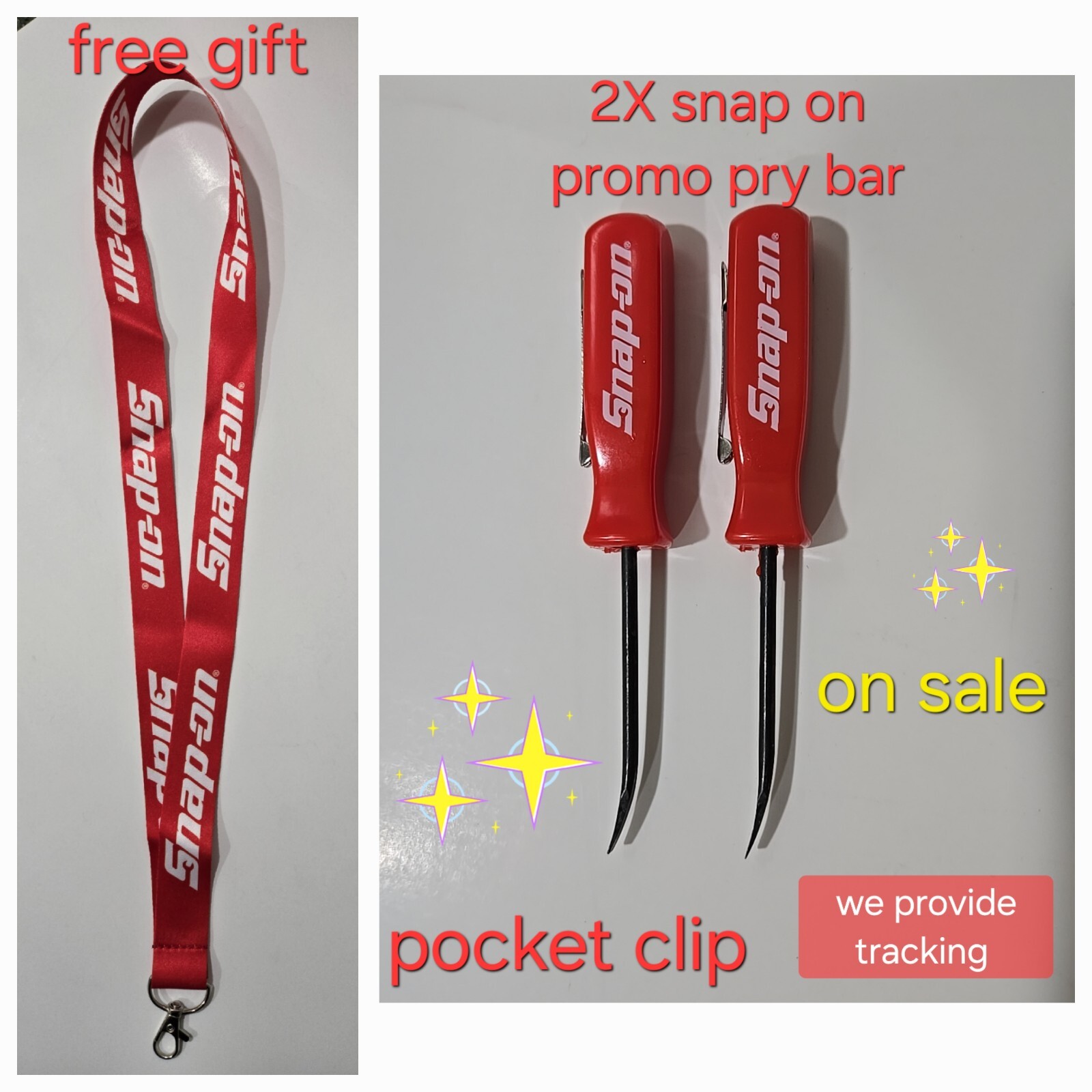 2X Red Snap on tools Promo PRY BAR screwdrivers per order pocket Clip NEW + GIFT