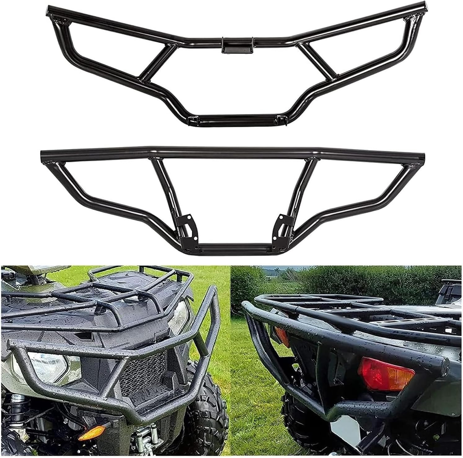ECOTRIC Front & Rear Brush Guard Bumper 2Pcs Compatible with 2014-2024 Polaris S