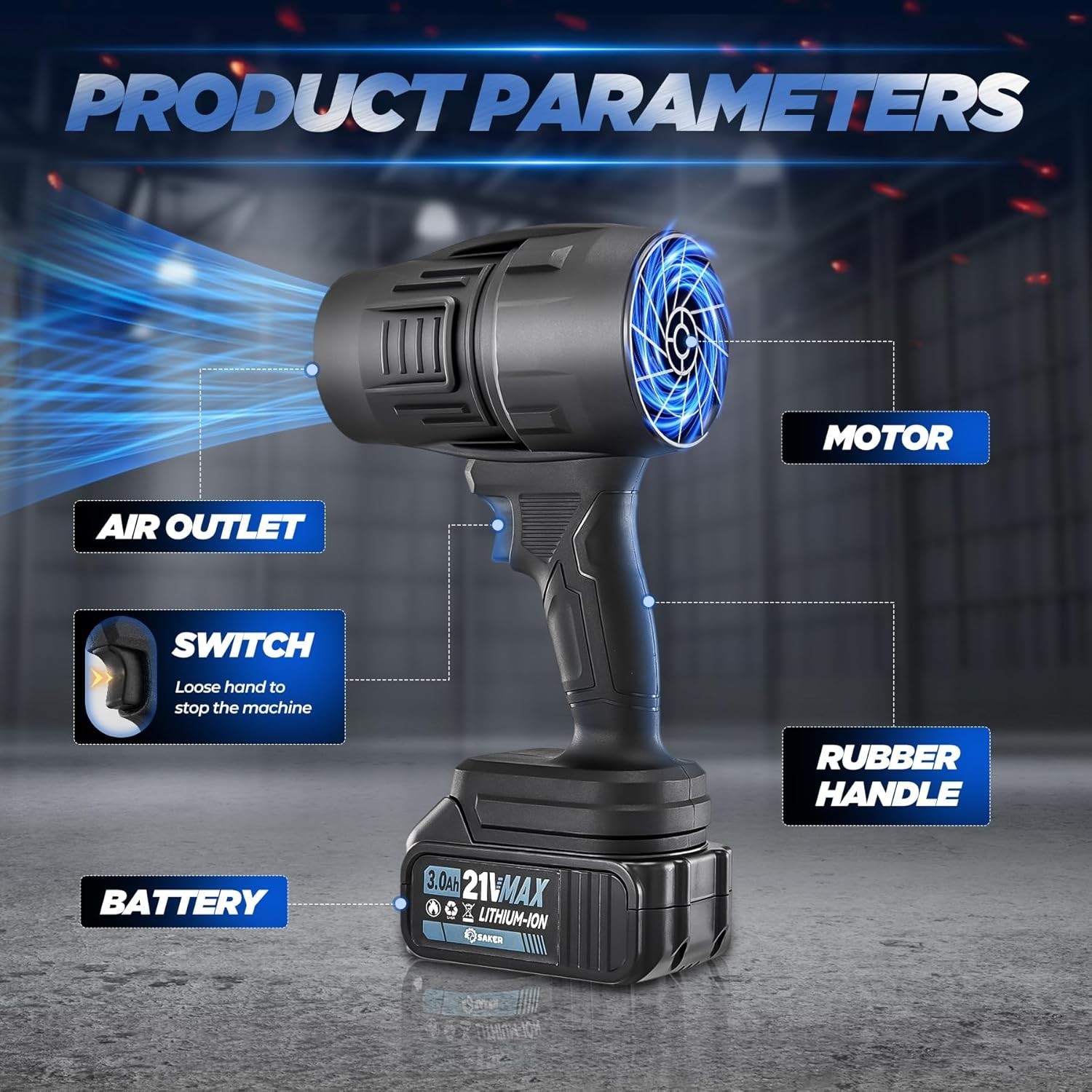 Jet Air Blower 30000RPM Leaf Blower Turbo Fan Cordless Battery Powered Portable