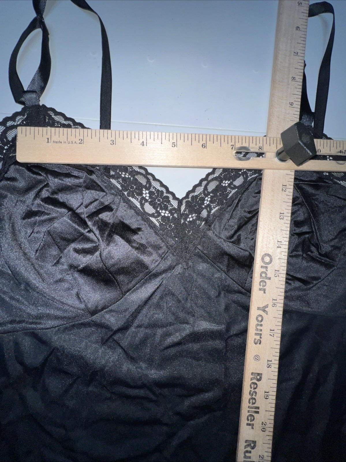 VTG 90s Vanity Fair Lace Trim Full Slip Dress 40 L Nylon Knee Length Black