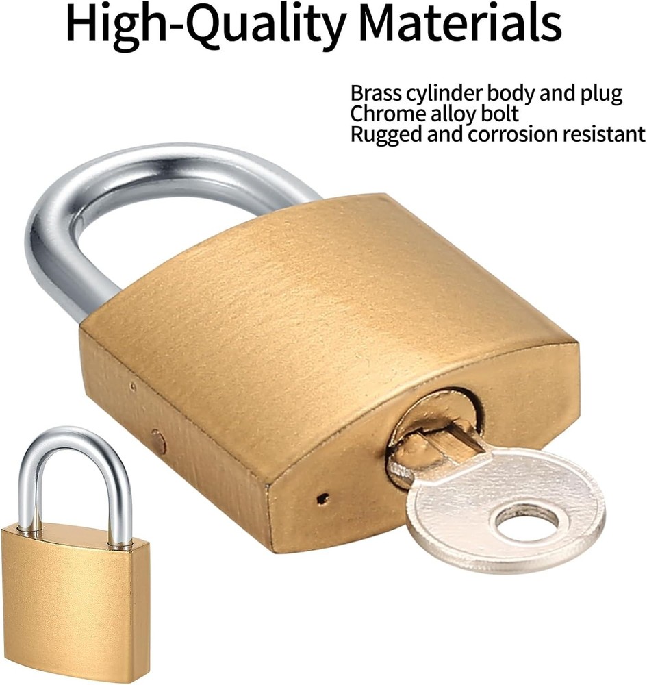 Portable Brass Padlocks - 8 Pack Keyed Locks with Same Keys for Versatile Use