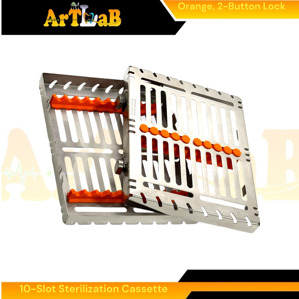 2 Count, Sterilization Cassette Boxes with Detachable Lid, Lockable,Green+Orange