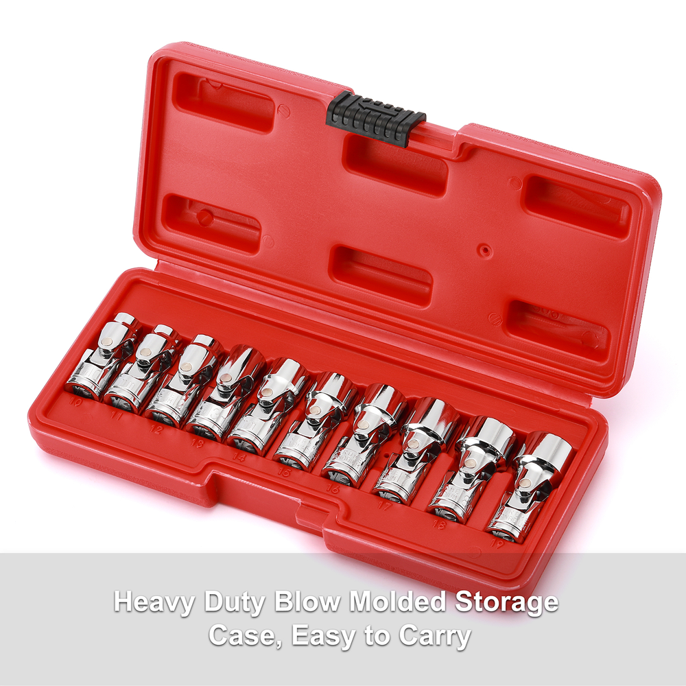 3/8" Drive Universal Joint Socket Set 10 Pcs Flex Socket Set 6Point Cr-V 10-19mm