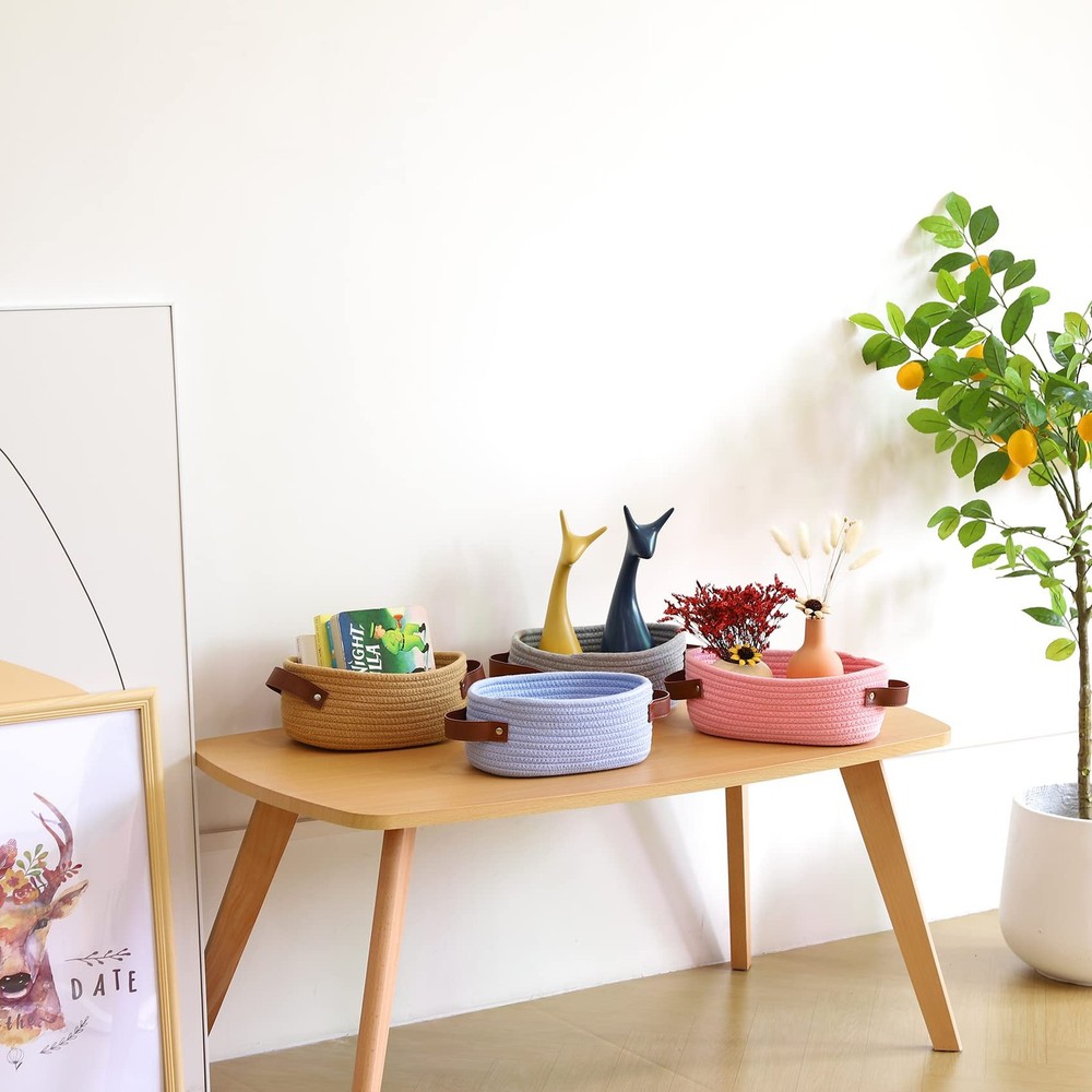 ABenkle Small Woven Basket, Mini Cotton Rope Storage Baskets, Tiny Easter Bas...