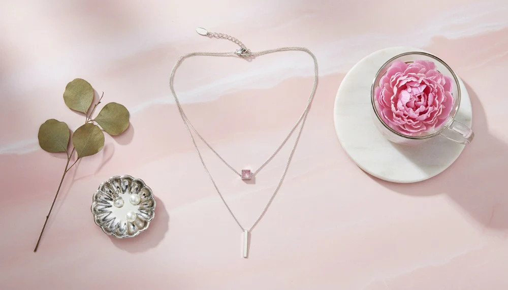 Layered Silver Necklace with Charm