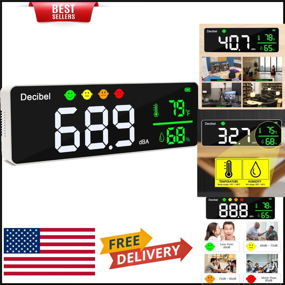 High Accuracy 11-Inch Wall-Mounted Decibel, Temperature & Humidity Meter