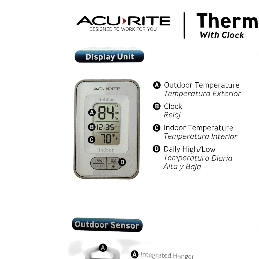 AcuRite Wireless Indoor Outdoor Digital Temperature Thermometer Clock & Memory