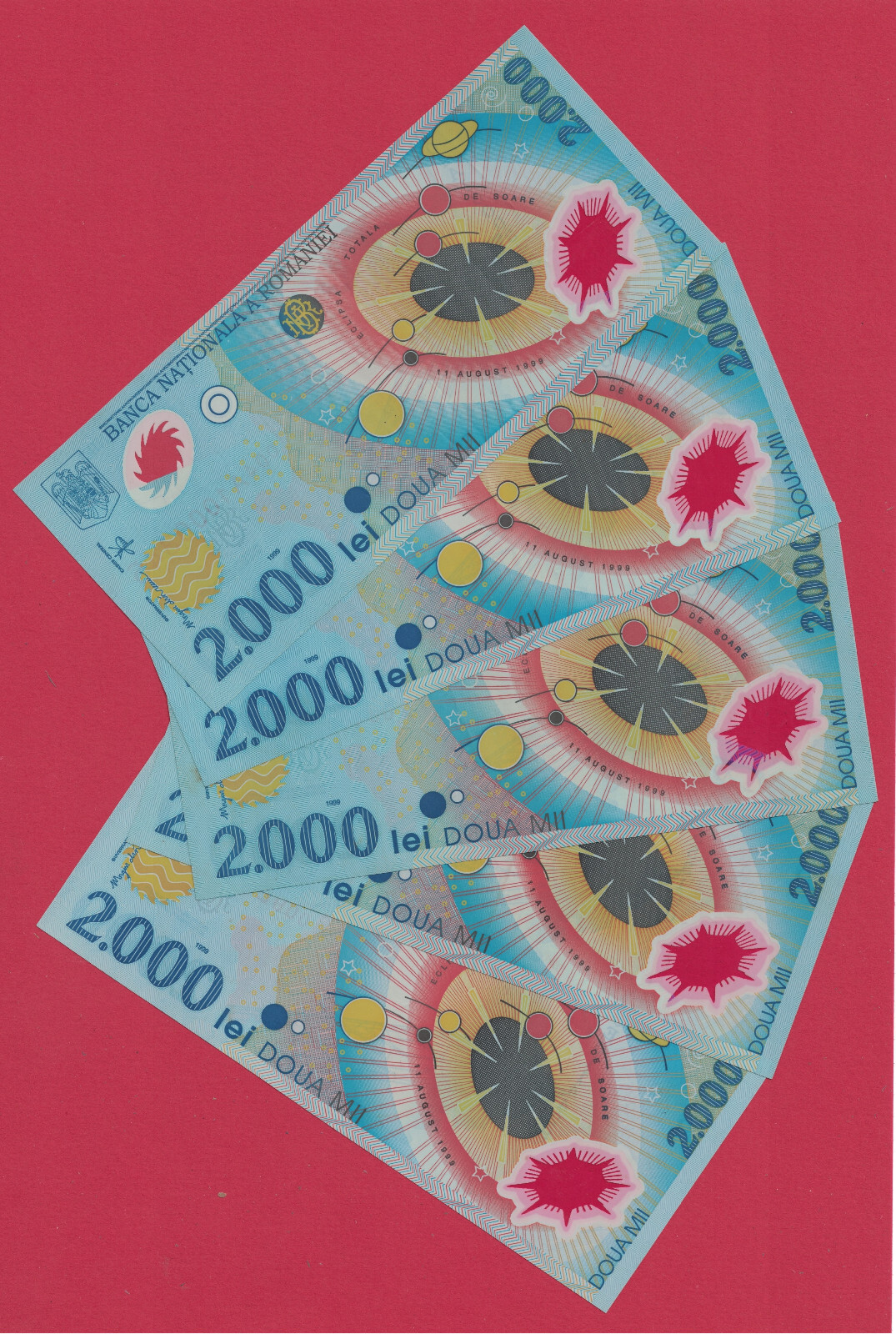 ONE 2,000 Lei 1999 ROMANIA SOLAR ECLIPSE Polymer Note (P-111a) - Circ: (F-VF-XF)
