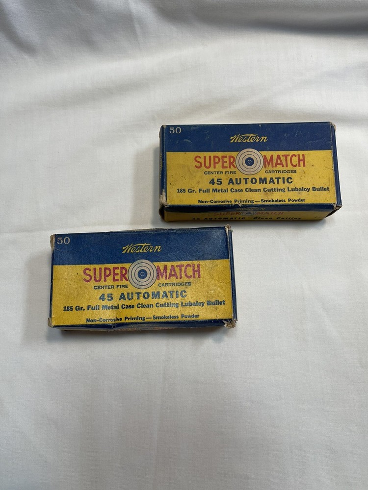 Vintage Western Super Match 45 Automatic Empty Ammo Boxes X 2