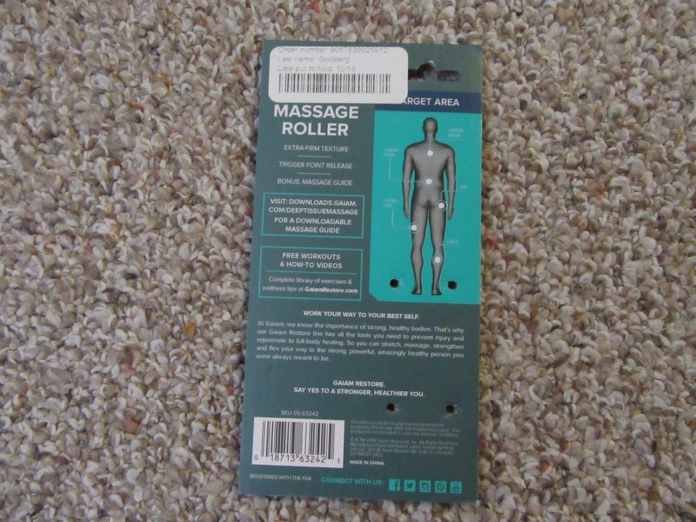 Gaiam Deep Tissue Massage Roller Extra Firm Texture Trigger Point Release