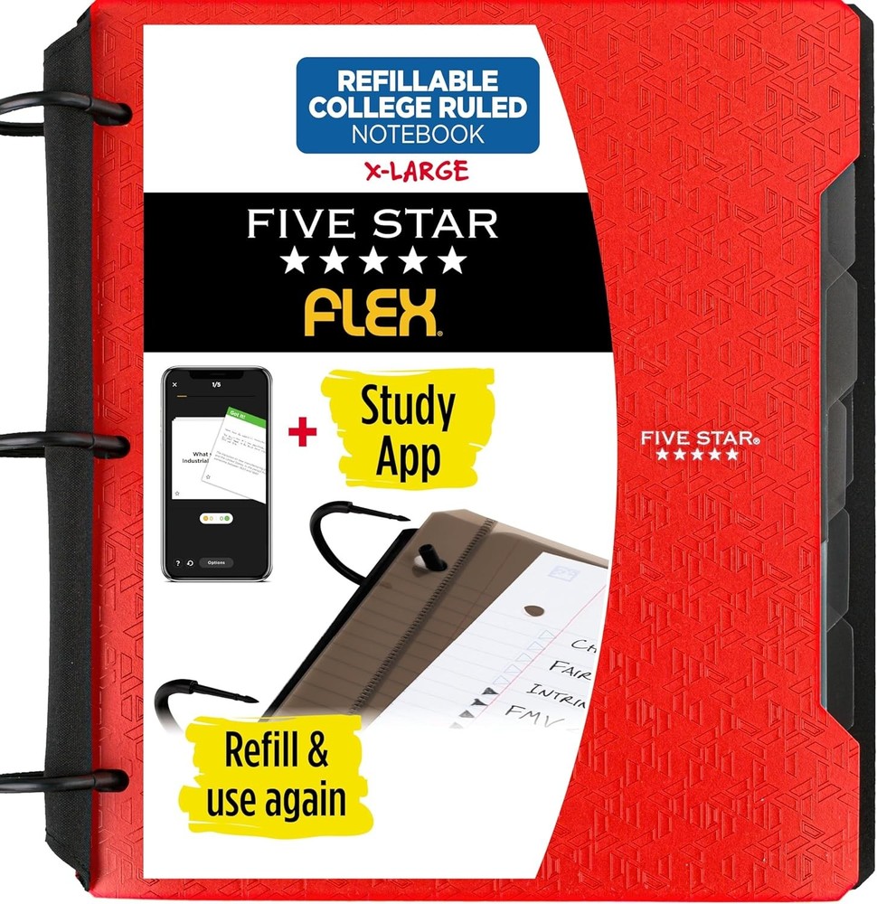 Flex Refillable Notebook Study App College Ruled Paper & 1-1/2 Inch TechLock