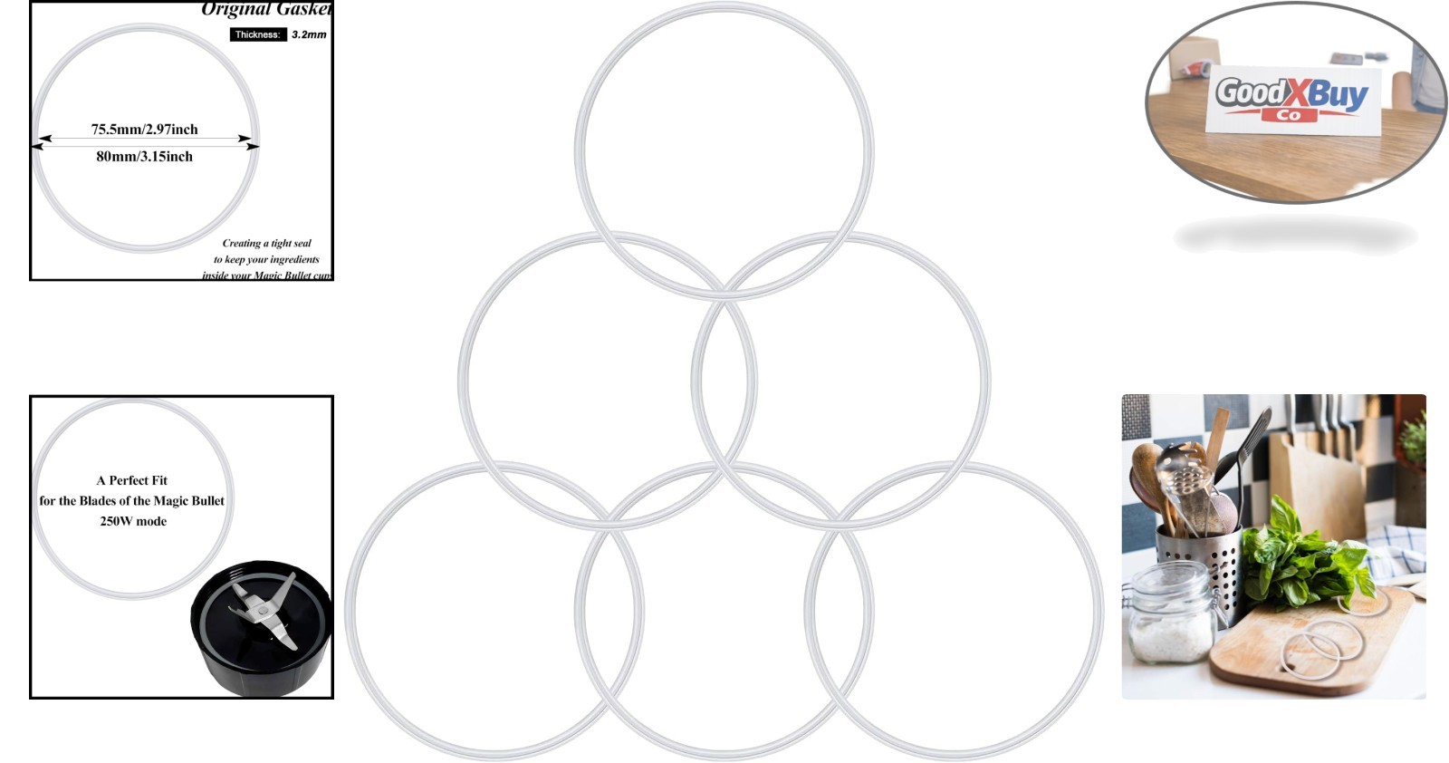 6 Pack White Silicone Gasket Replacement Rings for Magic 250W Blender MB-1001...