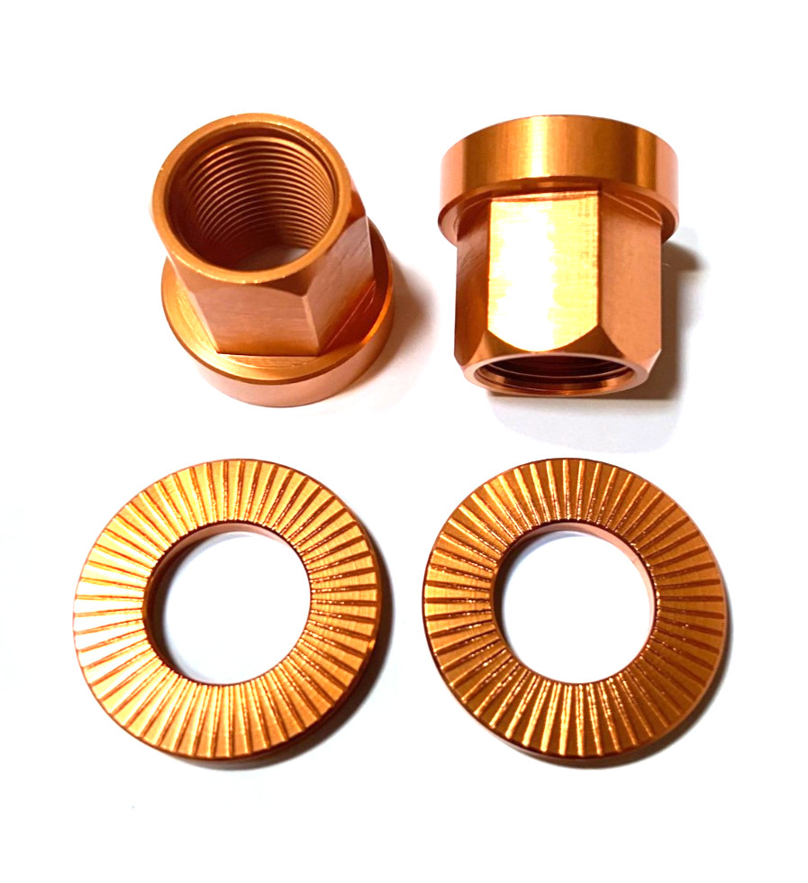 2 x SHADOW CONSPIRACY BMX BICYCLE AXLE NUTS + WASHERS 14mm COPPER ORANGE NEW