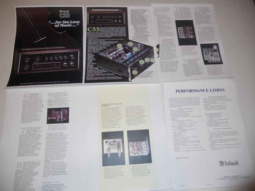 McIntosh 1981 C33 Brochure Solid State Preamp 6 pg, Specs/Info/Article