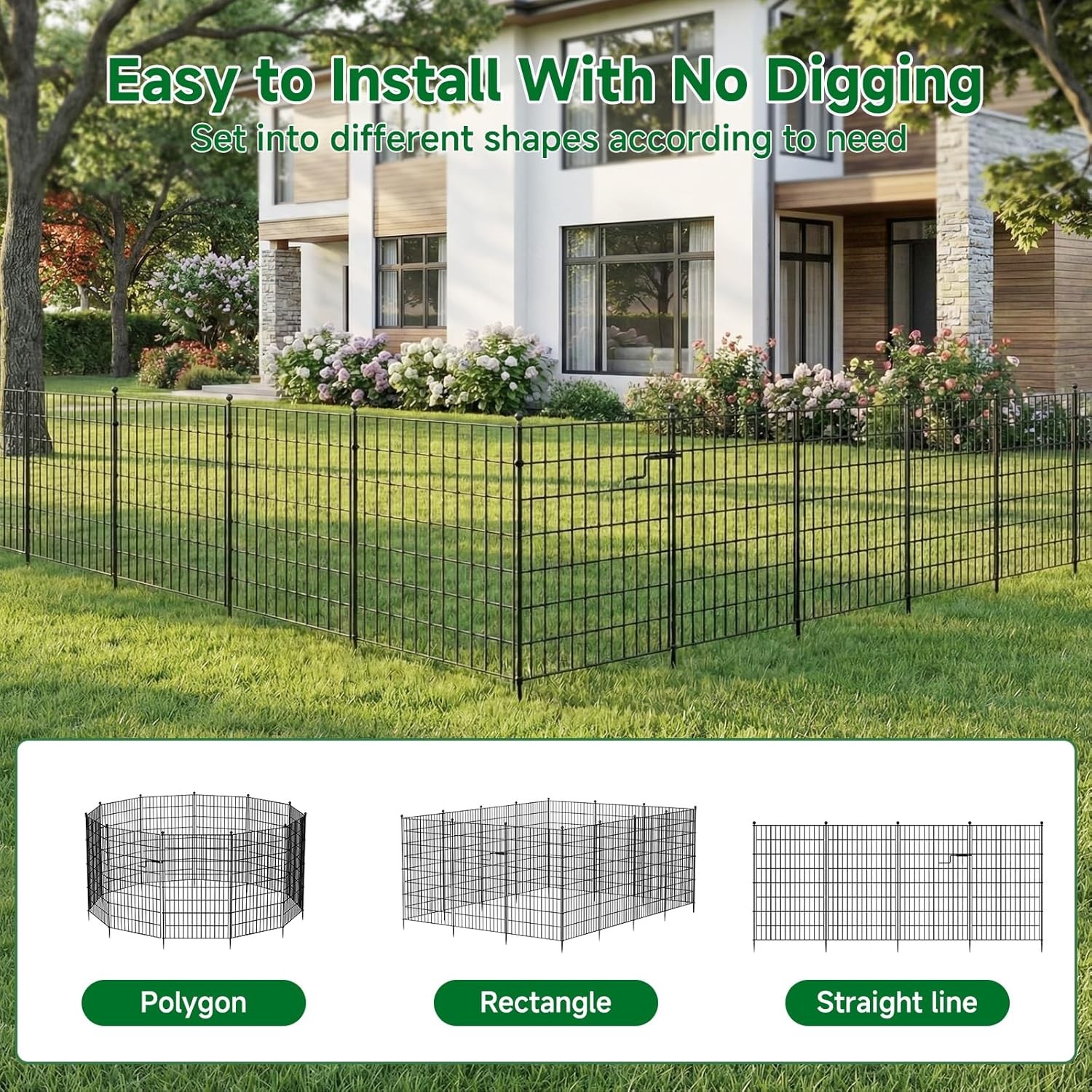 SLSY Metal Garden Fence Animal Barrier with Gate No Dig Dog Pet Fence 7/13 Panel