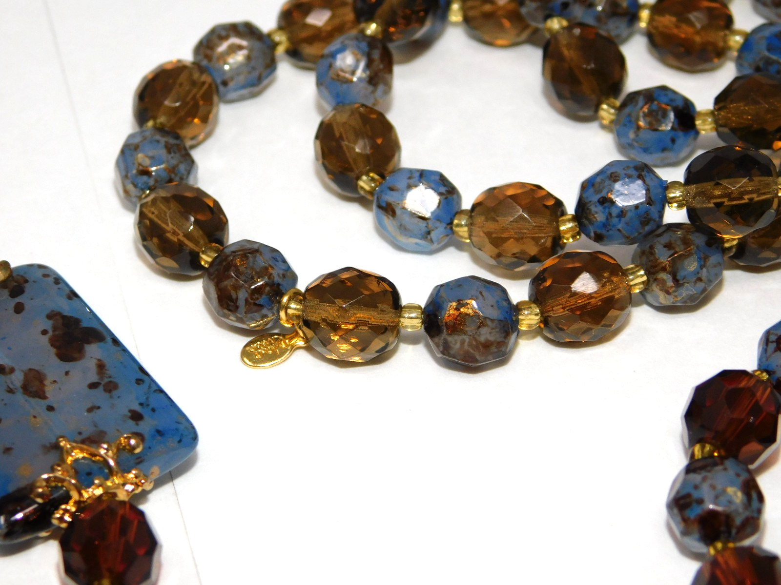 Vintage JOAN RIVERS Faux Lapis & Amber Glass Necklace Bracelet Earrings Set