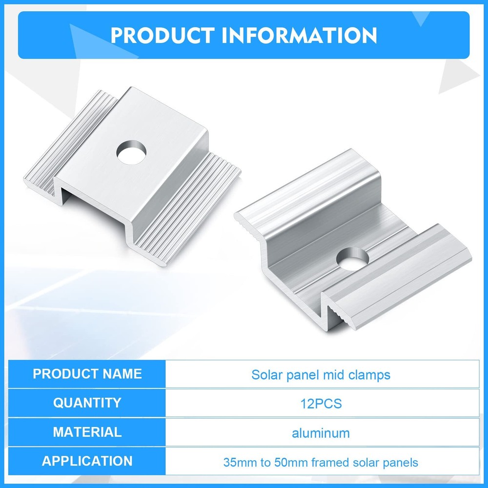 12 Pack Solar Panel Mid Clamps 1.06 Inch Solar Panel Bracket Aluminium
