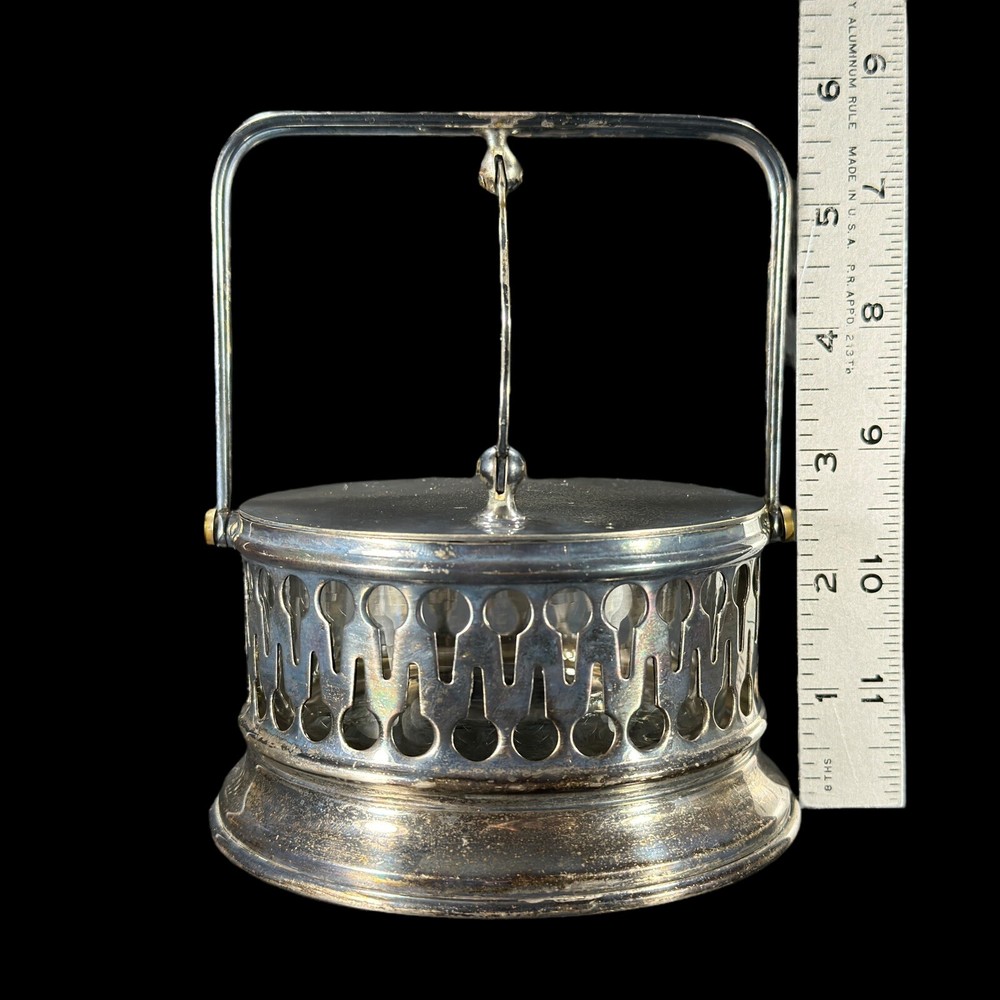 VTG Marchetti Prata 90 Brazil Silver Plated Hinged Lid Server Glass Bowl Lion