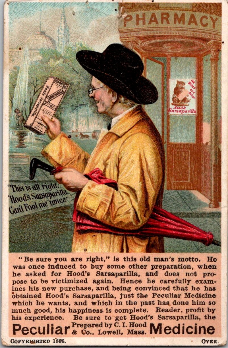 C I Hood & Co Peculiar Medicine Old Man  Victorian Trade Card