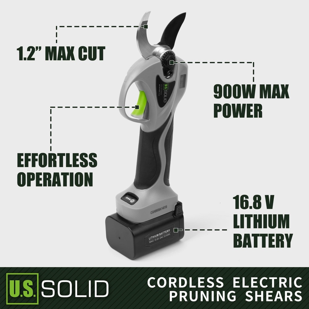 U.S. Solid Cordless Electric Pruning Shear 9H Runtime Max 1.2 inch (32 mm) Cut