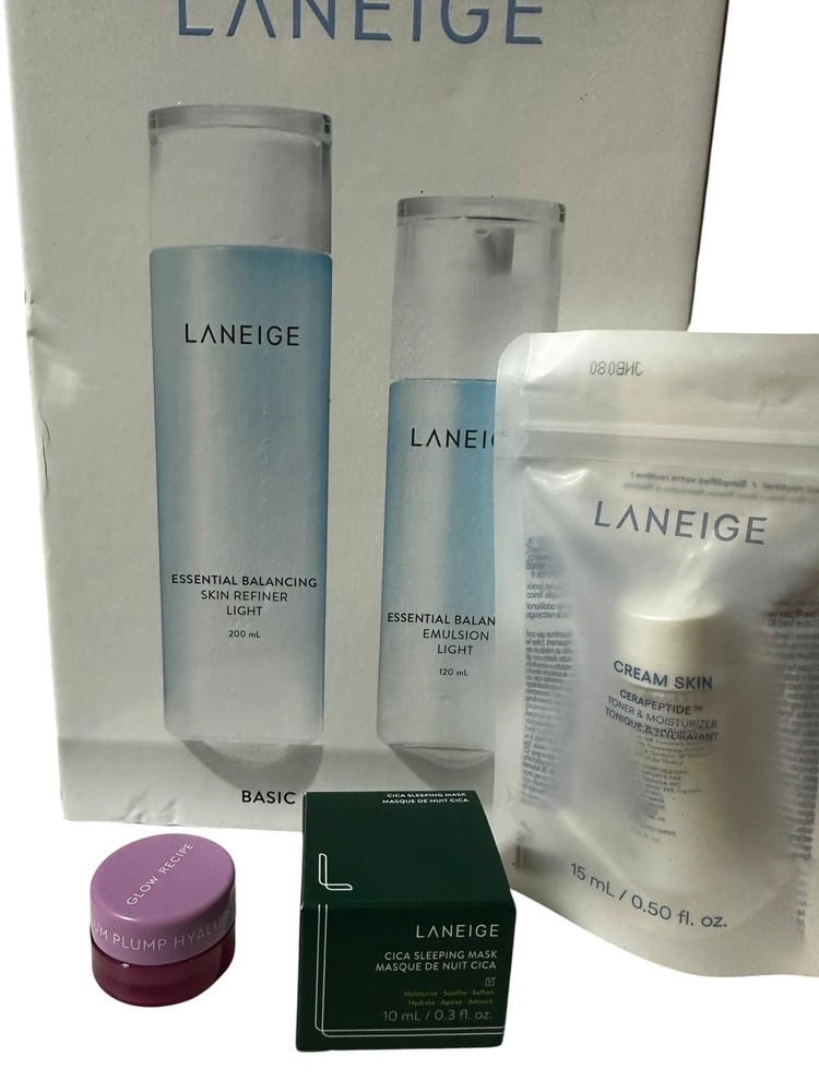 LANEIGE Basic Duo Set Light ~Moisture~ FULL SIZE Gift Set, + 4 Bonus NIB