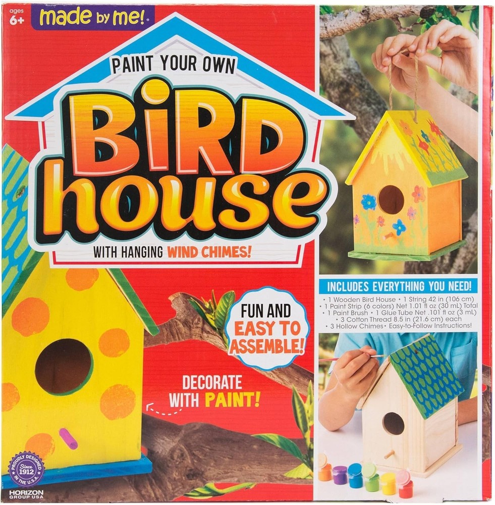 Creative Birdhouse Building Kit - Includes 6 Paint Colors & Hanging String