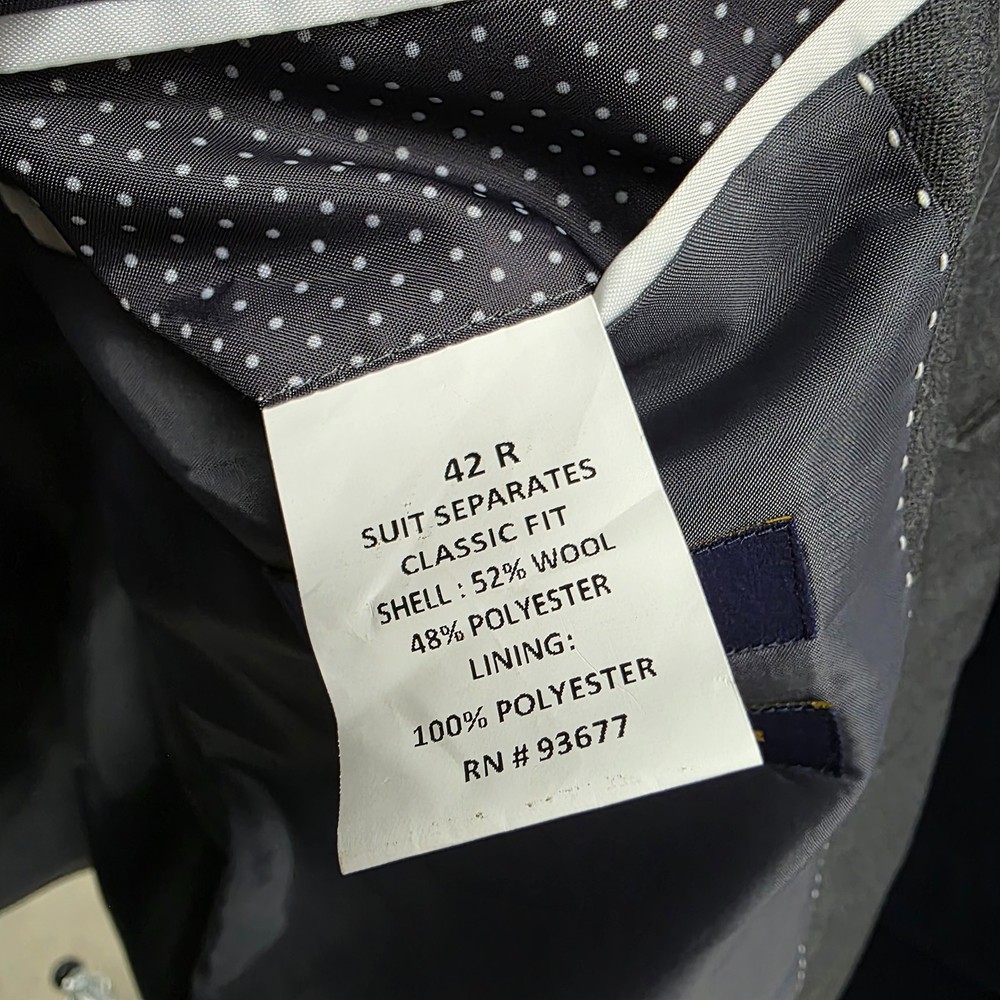 Stafford 42R Gray Sport Coat Blazer Jacket Solid 2-Button Wool Blend