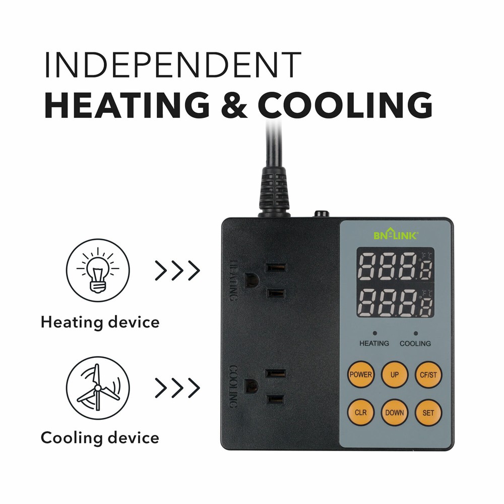 BN-LINK Digital Professional Thermostat Controller Heating or Cooling 2-Output