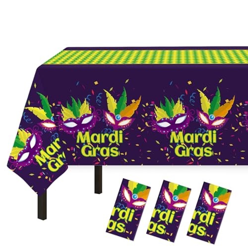 Decorations,Pack Disposable Plastic Tablecloths for Rectangle 3 Mardi Gras