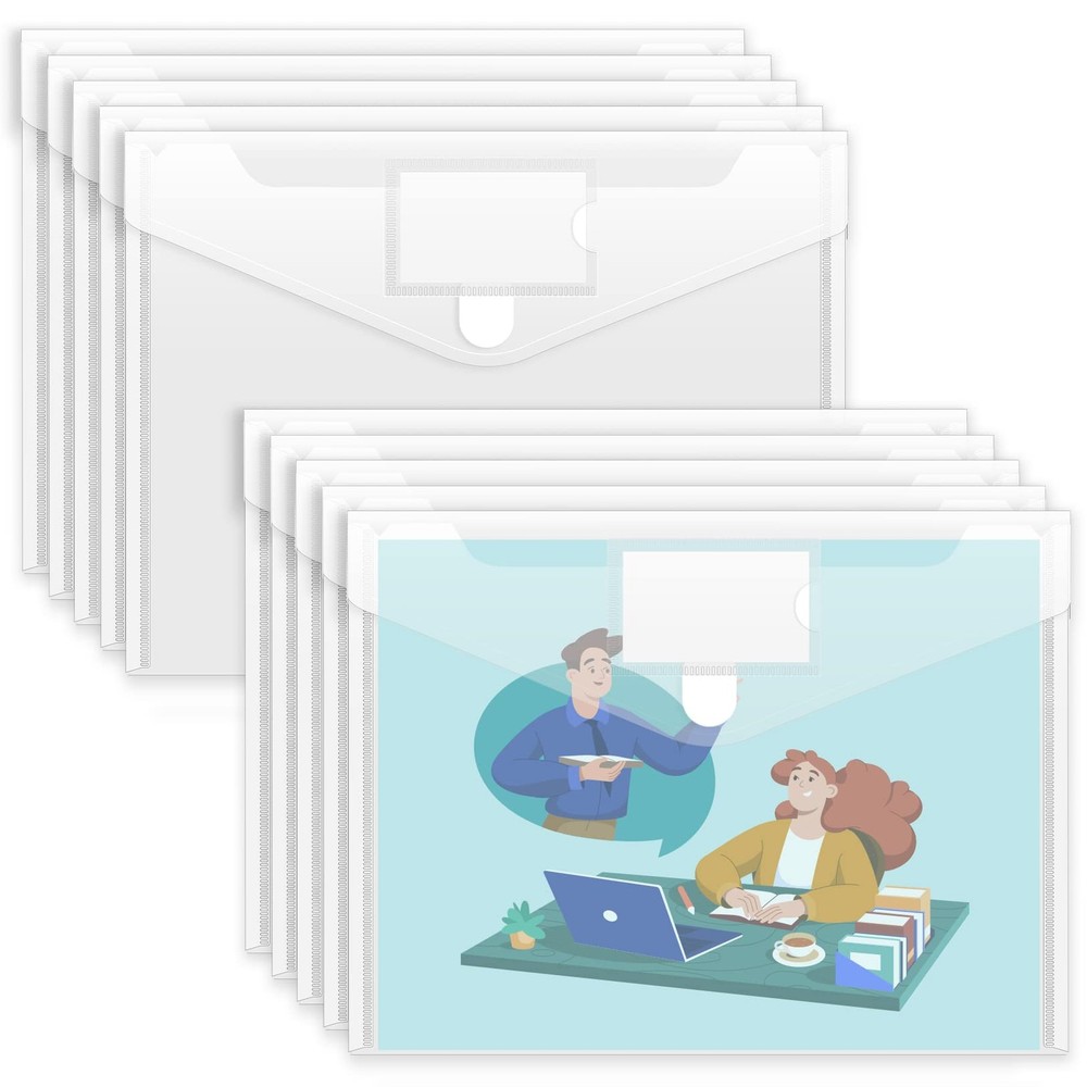 10 Transparent Document Envelopes with Snap Closure for Easy Organization