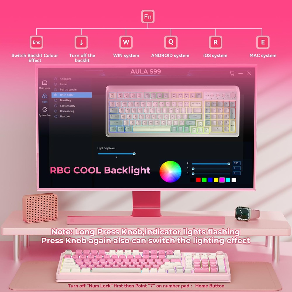 AULA 99 Key Keyboard, Wireless Gaming Keyboard Bluetooth Computer Keyboards C...