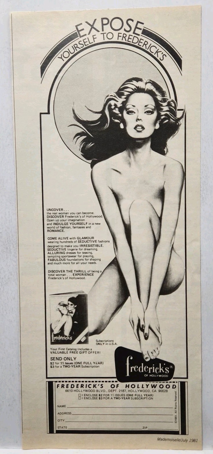 1981 Fredericks Of Hollywood Lingerie Sexy Girl Original Print Ad Retro 80s