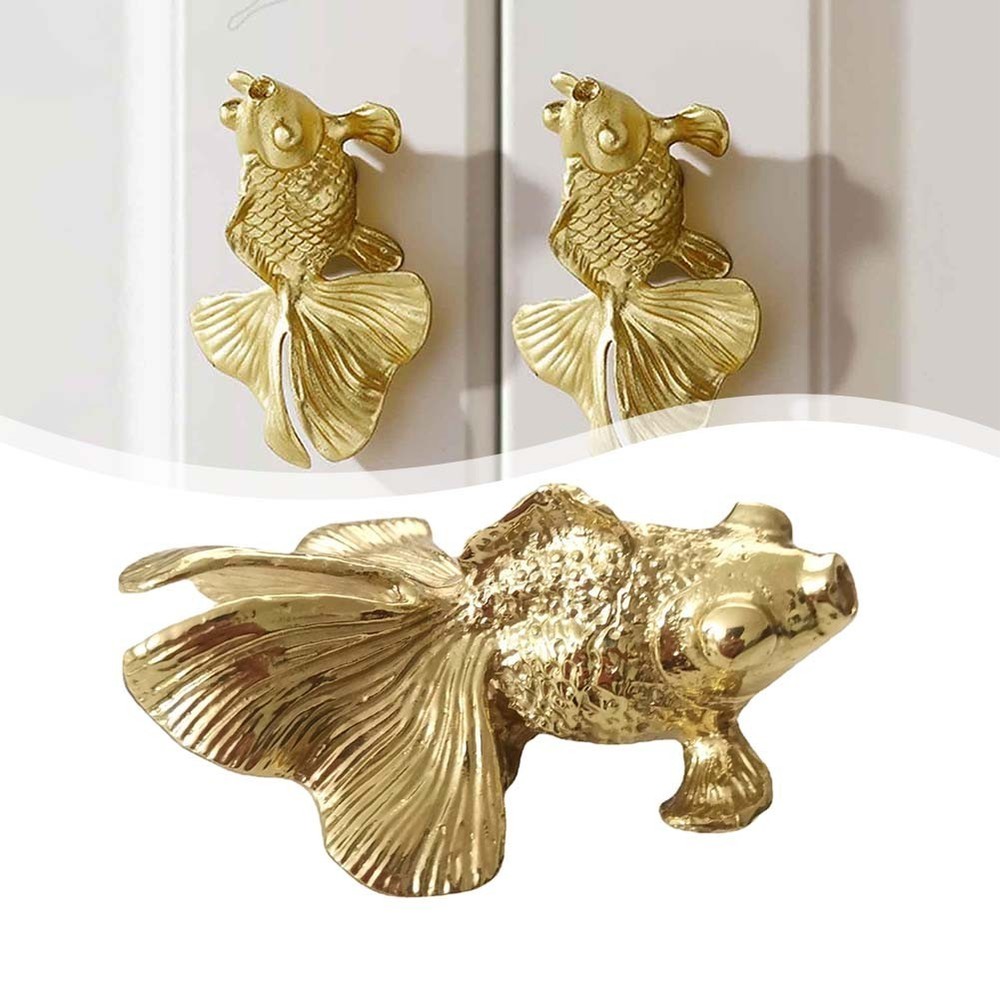 Vibrant Goldfish Cabinet Drawer Knobs Solid Brass Material Stylish Handle