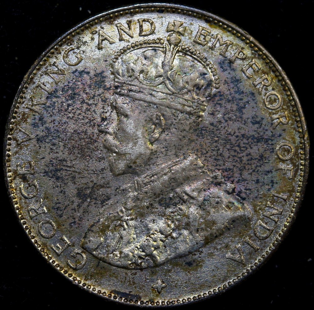 1921 Straits Settlements 50 Cents Silver Coin UNC TONED #D53