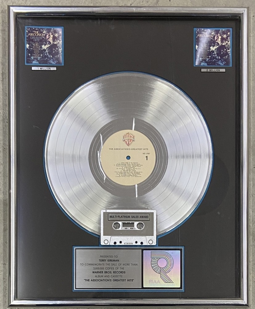 THE ASSOCIATION Greatest Hits Platinum LP Cassette Award Plaque To TERRY KIRKMAN