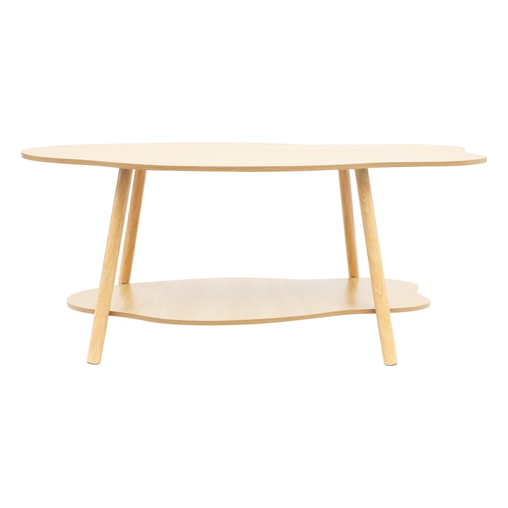 Cloud-shaped Coffee Table Double Layer Center Table for Living Room Light Walnut